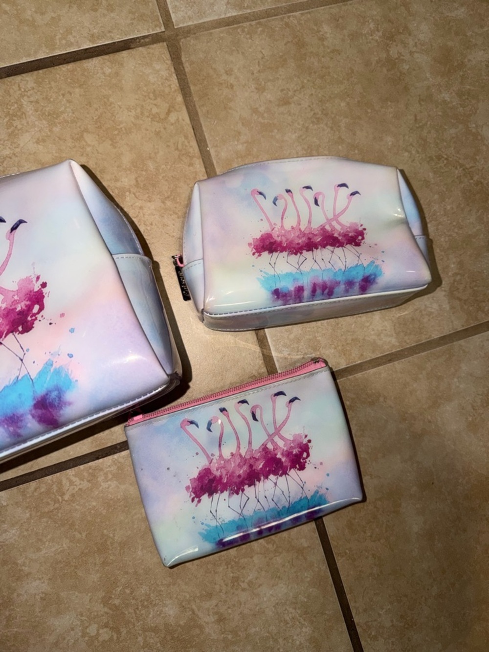 CATSEYE LONDON PINK & BLUE FLAMINGO COSMETICS BAG BUNDLE-CASE POUCH LINED ZIPPER - Picture 3 of 8